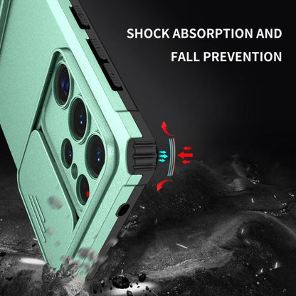 For Samsung Galaxy S25 Ultra 5G Stereoscopic Holder Sliding Camshield Phone Case(Light Green) by buy2fix