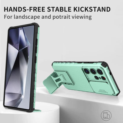 For Samsung Galaxy S25 Ultra 5G Stereoscopic Holder Sliding Camshield Phone Case(Light Green) by buy2fix