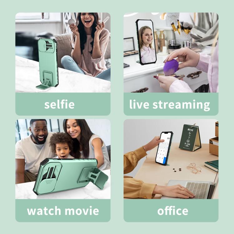 For Samsung Galaxy S25 Ultra 5G Stereoscopic Holder Sliding Camshield Phone Case(Light Green) by buy2fix