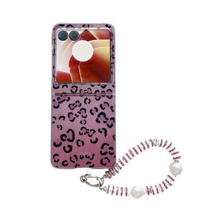 For Motorola Razr 50 Feather Leopard Pattern Integrated Phone Case with Bracelet(Purple) by buy2fix