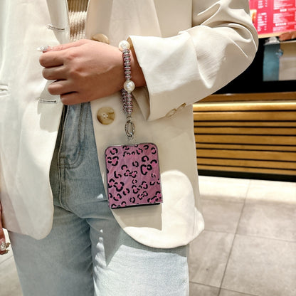 For Motorola Razr 50 Ultra Feather Leopard Pattern Integrated Phone Case with Bracelet(Purple) by buy2fix