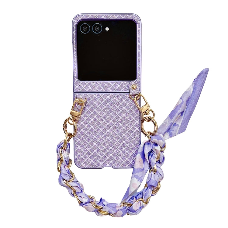 For Motorola Razr 50 Ultra Sparkling Diamond Rhombus PC Phone Case with Silk Scarf Bracelet(Purple) by buy2fix