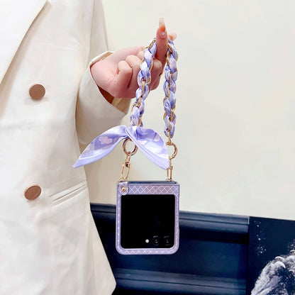 For Motorola Razr 50 Ultra Sparkling Diamond Rhombus PC Phone Case with Silk Scarf Bracelet(Purple) by buy2fix