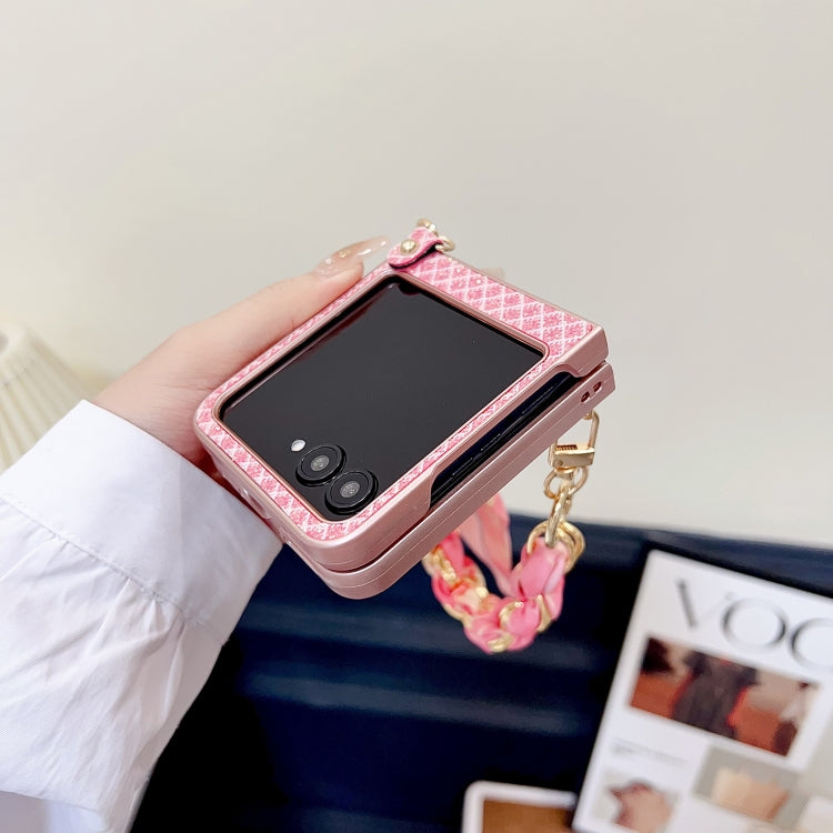 For Motorola Razr 50 Ultra Sparkling Diamond Rhombus PC Phone Case with Silk Scarf Bracelet(Pink) by buy2fix