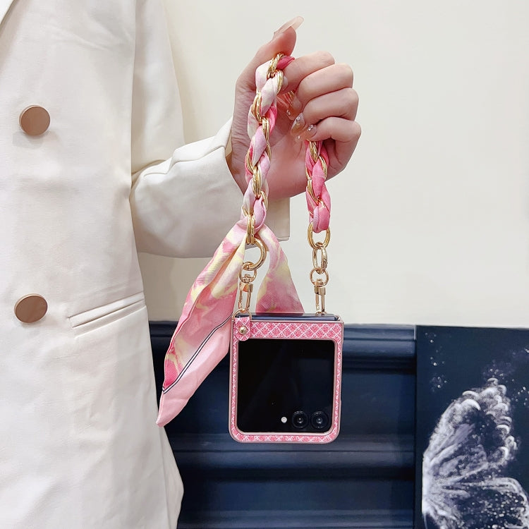 For Motorola Razr 50 Ultra Sparkling Diamond Rhombus PC Phone Case with Silk Scarf Bracelet(Pink) by buy2fix
