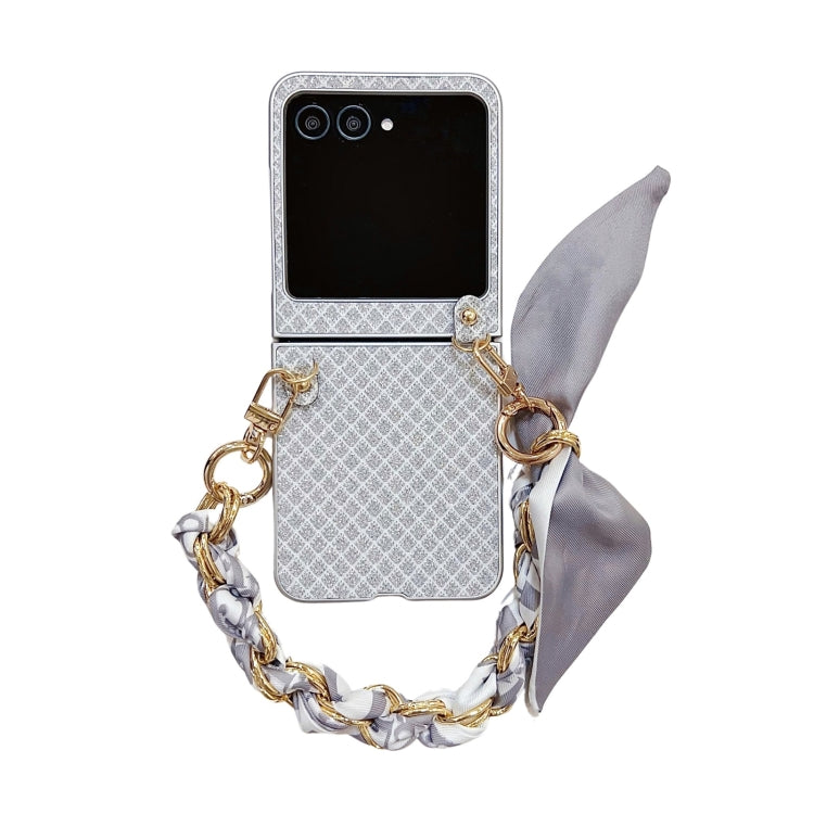 For Motorola Razr 50 Sparkling Diamond Rhombus PC Phone Case with Silk Scarf Bracelet(Silver) by buy2fix