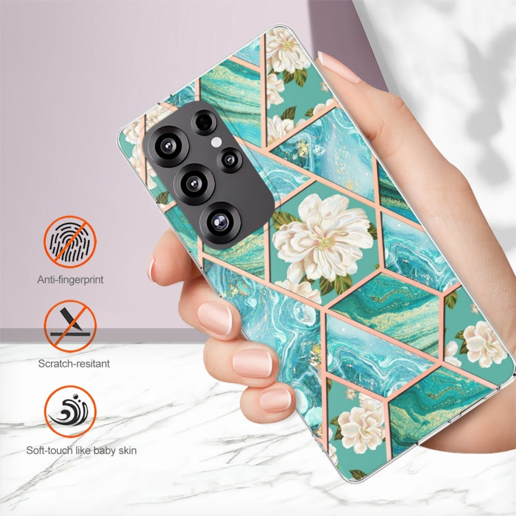 For Samsung Galaxy S25 Ultra 5G Splicing Marble Flower IMD TPU Phone Case(Blue Flower) by buy2fix