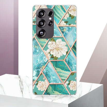 For Samsung Galaxy S25 Ultra 5G Splicing Marble Flower IMD TPU Phone Case(Blue Flower) by buy2fix