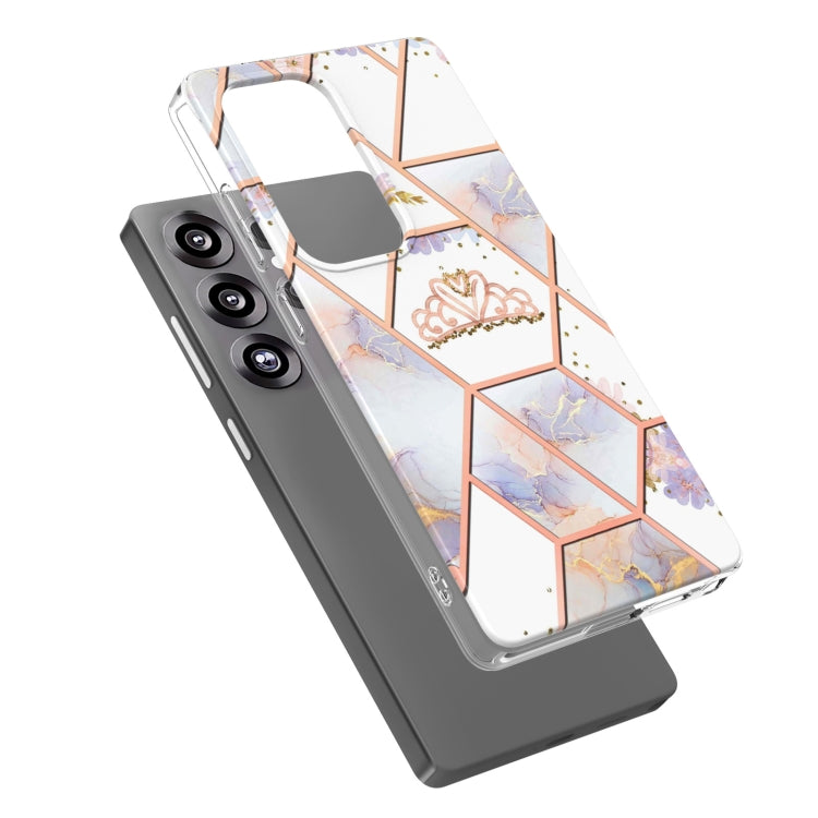 For Samsung Galaxy S25 Ultra 5G Splicing Marble Flower IMD TPU Phone Case(Crown) by buy2fix