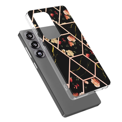 For Samsung Galaxy S25 Ultra 5G Splicing Marble Flower IMD TPU Phone Case(Black Flower) by buy2fix