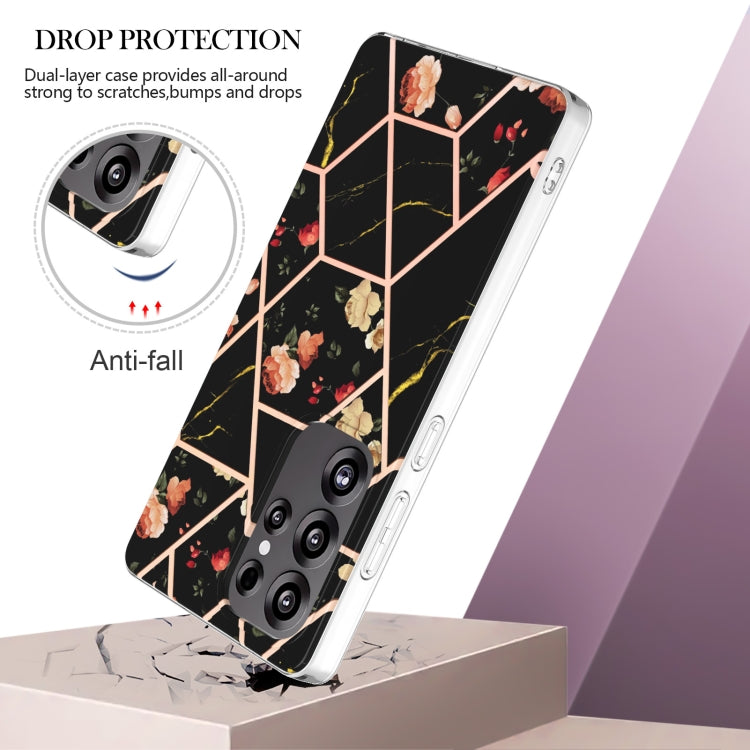 For Samsung Galaxy S25 Ultra 5G Splicing Marble Flower IMD TPU Phone Case(Black Flower) by buy2fix