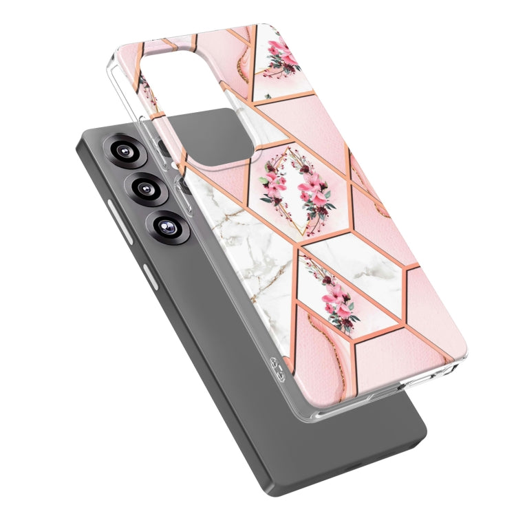For Samsung Galaxy S25 Ultra 5G Splicing Marble Flower IMD TPU Phone Case(Pink Flower) by buy2fix