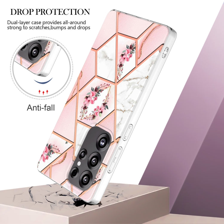 For Samsung Galaxy S25 Ultra 5G Splicing Marble Flower IMD TPU Phone Case(Pink Flower) by buy2fix