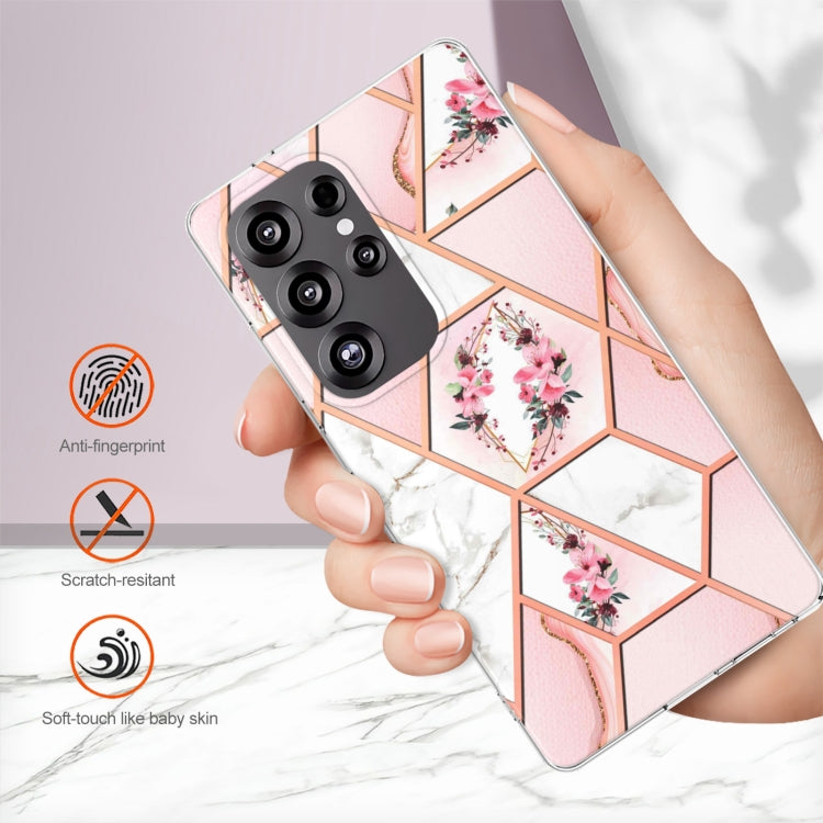 For Samsung Galaxy S25 Ultra 5G Splicing Marble Flower IMD TPU Phone Case(Pink Flower) by buy2fix