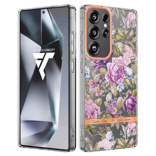 For Samsung Galaxy S25 Ultra 5G Flowers and Plants Series IMD TPU Phone Case(Purple Peony) by buy2fix