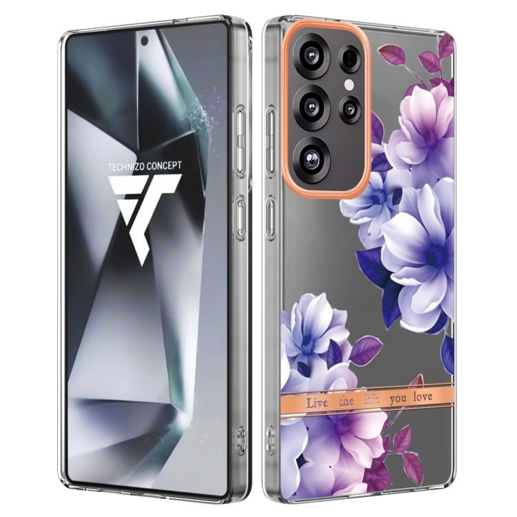 For Samsung Galaxy S25 Ultra 5G Flowers and Plants Series IMD TPU Phone Case(Purple Begonia) by buy2fix