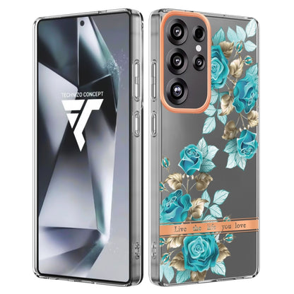 For Samsung Galaxy S25 Ultra 5G Flowers and Plants Series IMD TPU Phone Case(Blue Rose) by buy2fix