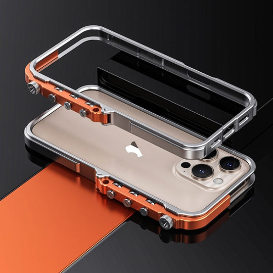 For iPhone 15 Pro Max Mechanical Armor Creative Metal Frame Aluminum Alloy Phone Case(Silver)