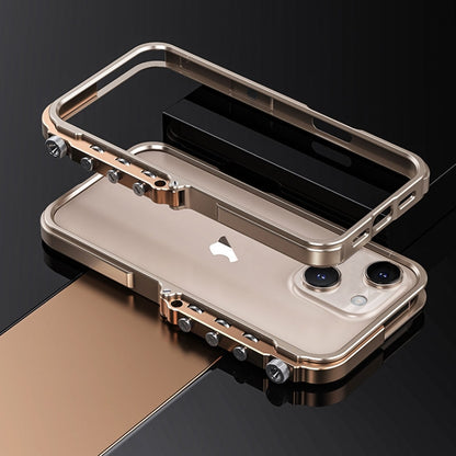 For iPhone 15 Mechanical Armor Creative Metal Frame Aluminum Alloy Phone Case(Gold) - iPhone 15 Cases by buy2fix | Online Shopping UK | buy2fix