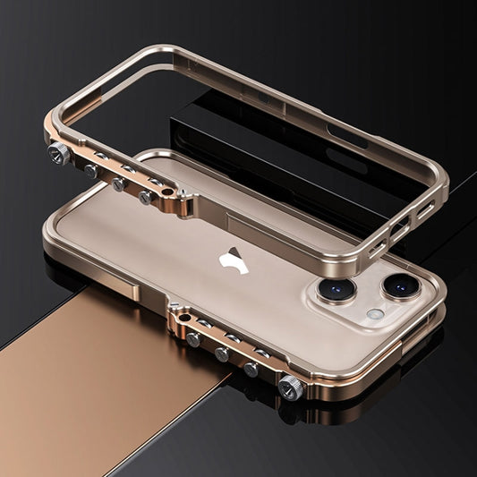 For iPhone 15 Mechanical Armor Creative Metal Frame Aluminum Alloy Phone Case(Gold) - iPhone 15 Cases by buy2fix | Online Shopping UK | buy2fix