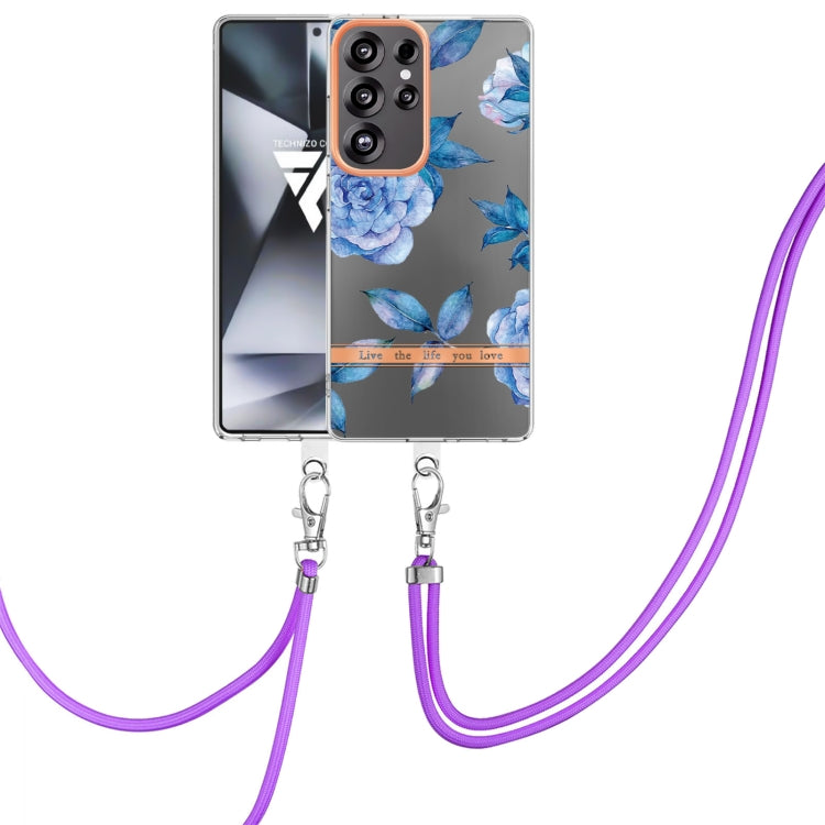 For Samsung Galaxy S25 Ultra 5G Flowers and Plants Series IMD TPU Phone Case with Lanyard(Orchid Peony) by buy2fix