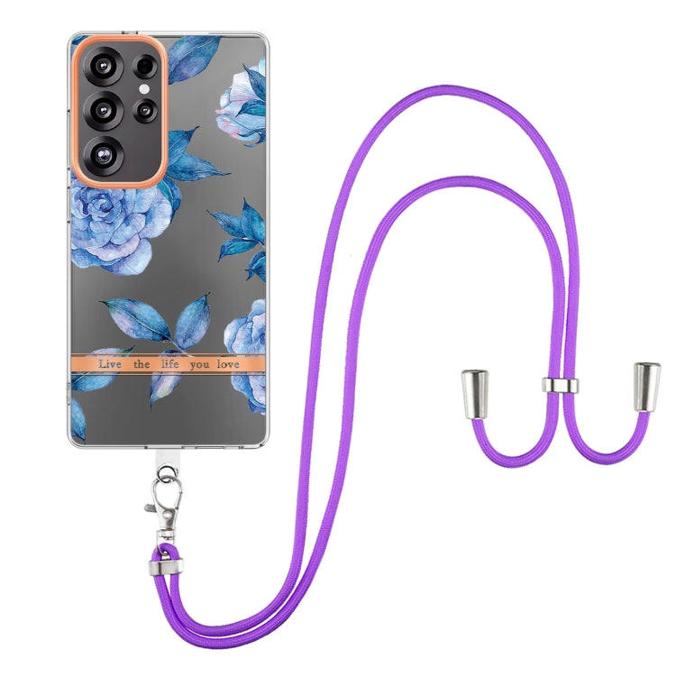 For Samsung Galaxy S25 Ultra 5G Flowers and Plants Series IMD TPU Phone Case with Lanyard(Orchid Peony) by buy2fix