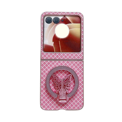 For Motorola Razr 50 Ultra Sparkling Diamond Rhombus PC Phone Case with Holder(Pink) by buy2fix