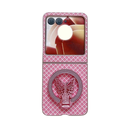 For Motorola Razr 50 Ultra Sparkling Diamond Rhombus PC Phone Case with Holder(Pink) by buy2fix