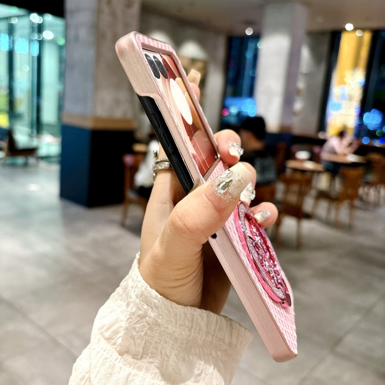 For Motorola Razr 50 Ultra Sparkling Diamond Rhombus PC Phone Case with Holder(Pink) by buy2fix