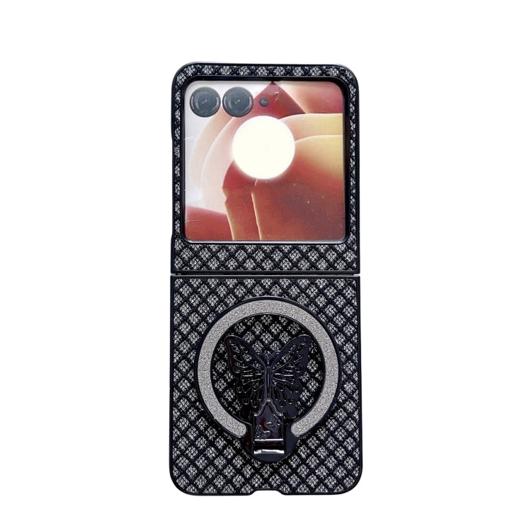 For Motorola Razr 50 Ultra Sparkling Diamond Rhombus PC Phone Case with Holder(Black) by buy2fix