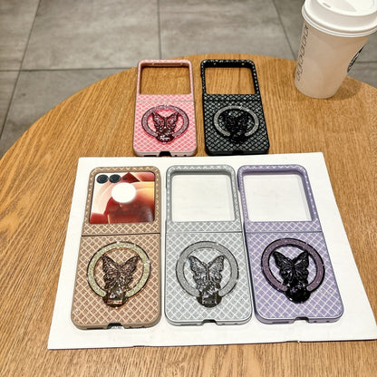 For Motorola Razr 50 Ultra Sparkling Diamond Rhombus PC Phone Case with Holder(Black) by buy2fix