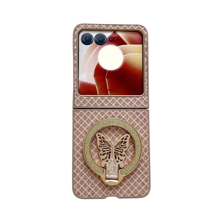 For Motorola Razr 50 Ultra Sparkling Diamond Rhombus PC Phone Case with Holder(Gold) by buy2fix