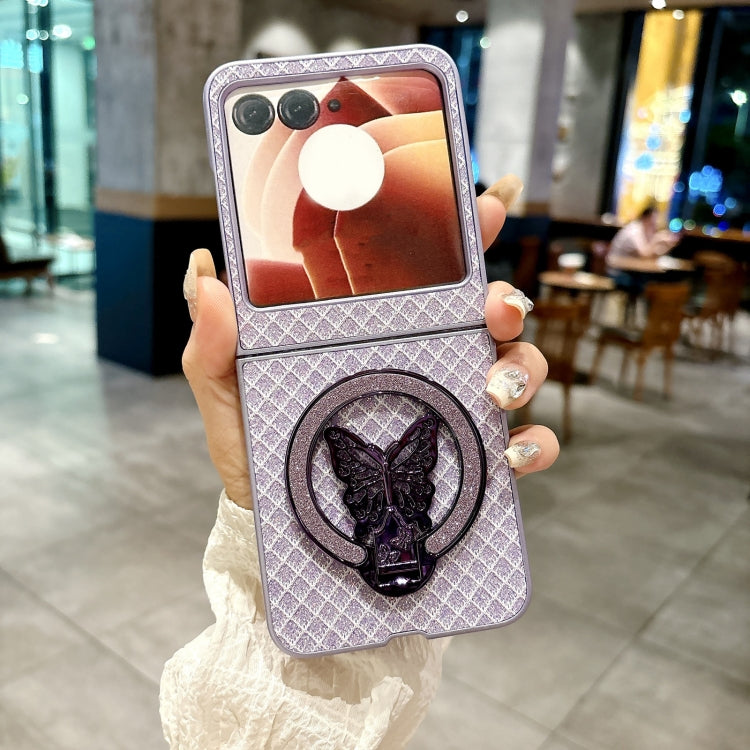 For Motorola Razr 50 Sparkling Diamond Rhombus PC Phone Case with Holder(Purple) by buy2fix