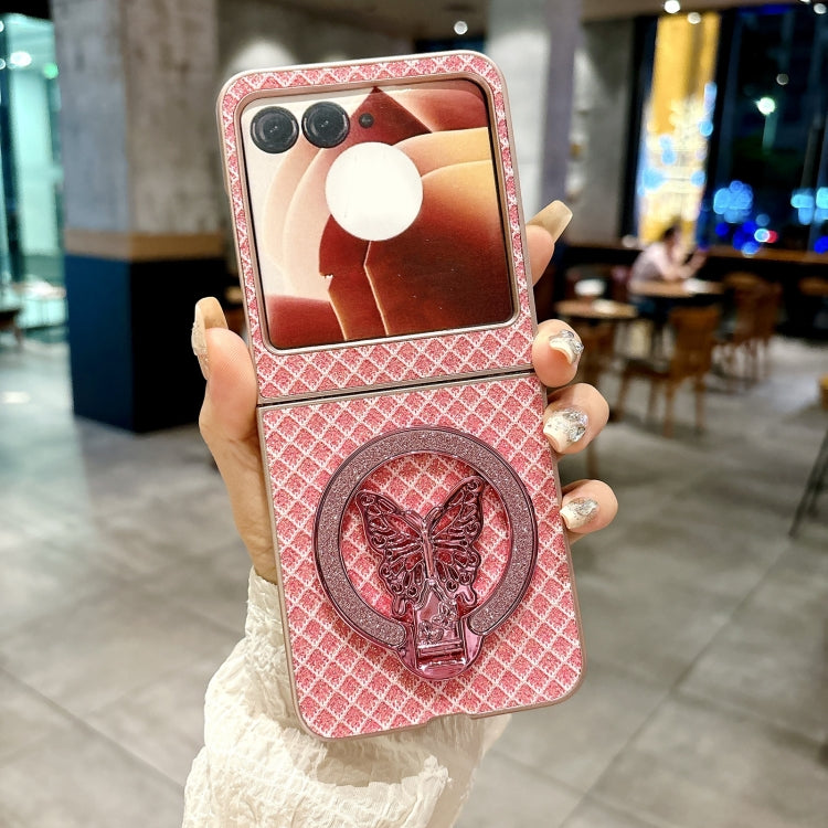 For Motorola Razr 50 Sparkling Diamond Rhombus PC Phone Case with Holder(Pink) by buy2fix