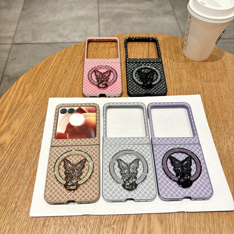 For Motorola Razr 50 Sparkling Diamond Rhombus PC Phone Case with Holder(Silver) by buy2fix