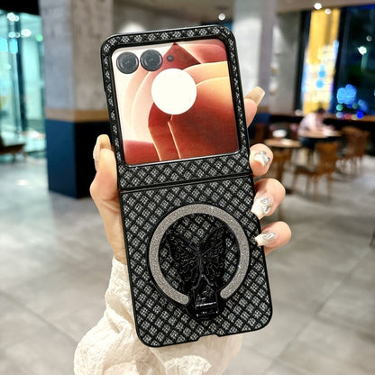 For Motorola Razr 50 Sparkling Diamond Rhombus PC Phone Case with Holder(Black) by buy2fix