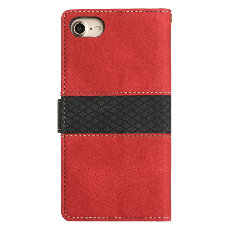 For iPhone 16e Grid Stitching Leather Phone Case with Lanyard(Red) - iPhone 16e Cases by buy2fix | Online Shopping UK | buy2fix