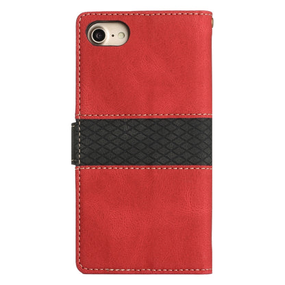 For iPhone 16e Grid Stitching Leather Phone Case with Lanyard(Red) - iPhone 16e Cases by buy2fix | Online Shopping UK | buy2fix