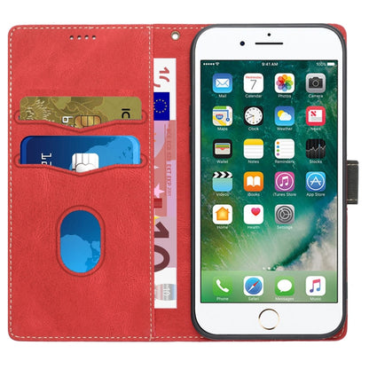 For iPhone 16e Grid Stitching Leather Phone Case with Lanyard(Red) - iPhone 16e Cases by buy2fix | Online Shopping UK | buy2fix
