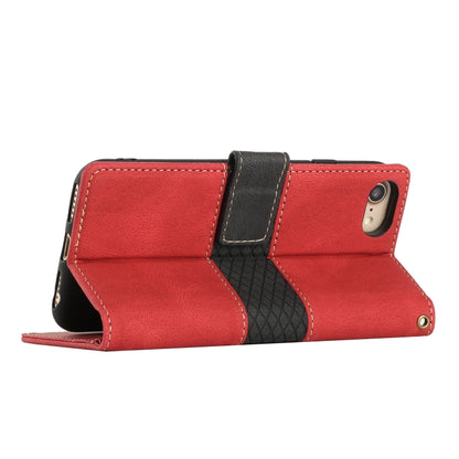 For iPhone 16e Grid Stitching Leather Phone Case with Lanyard(Red) - iPhone 16e Cases by buy2fix | Online Shopping UK | buy2fix