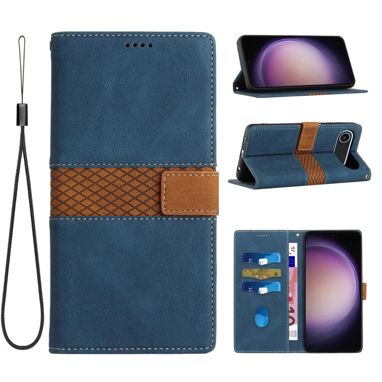 For iPhone Air Grid Stitching Leather Phone Case with Lanyard(Blue) - iPhone Air Cases by buy2fix | Online Shopping UK | buy2fix