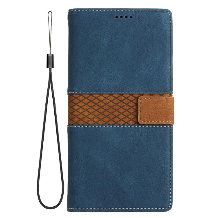 For iPhone Air Grid Stitching Leather Phone Case with Lanyard(Blue) - iPhone Air Cases by buy2fix | Online Shopping UK | buy2fix