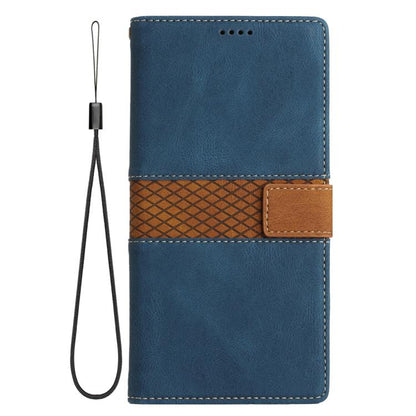 For iPhone Air Grid Stitching Leather Phone Case with Lanyard(Blue) - iPhone Air Cases by buy2fix | Online Shopping UK | buy2fix
