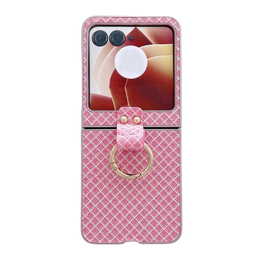 For Motorola Razr 50 Ultra Sparkling Diamond Rhombus PC Phone Case with Ring(Pink) by buy2fix