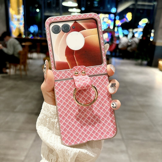 For Motorola Razr 50 Ultra Sparkling Diamond Rhombus PC Phone Case with Ring(Pink) by buy2fix