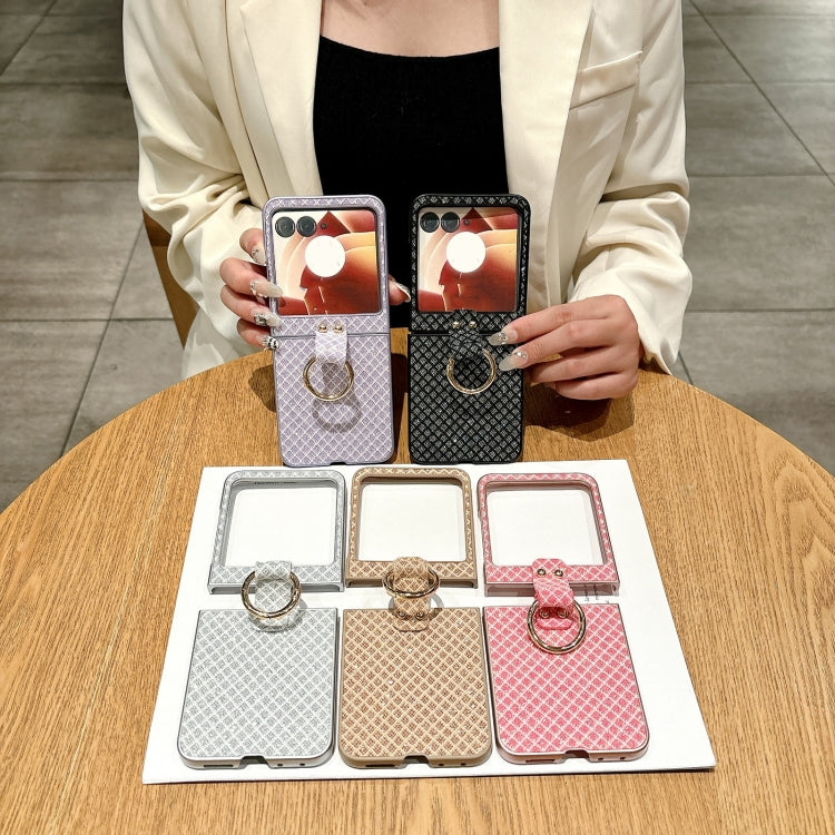 For Motorola Razr 50 Ultra Sparkling Diamond Rhombus PC Phone Case with Ring(Pink) by buy2fix