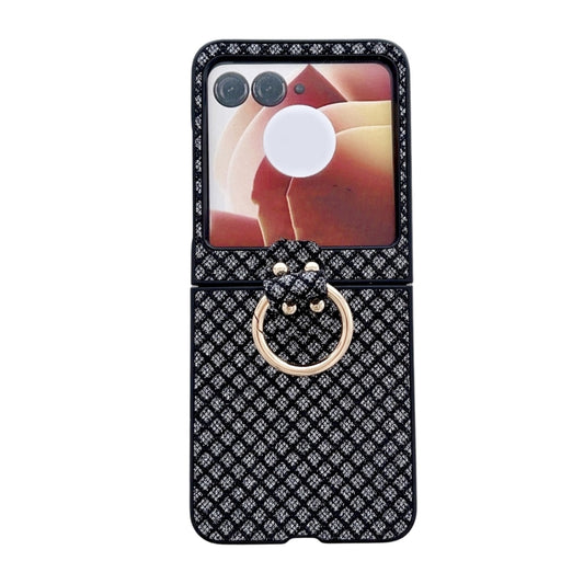 For Motorola Razr 50 Ultra Sparkling Diamond Rhombus PC Phone Case with Ring(Black) by buy2fix