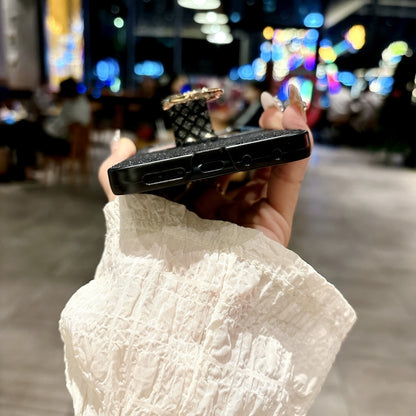 For Motorola Razr 50 Ultra Sparkling Diamond Rhombus PC Phone Case with Ring(Black) by buy2fix