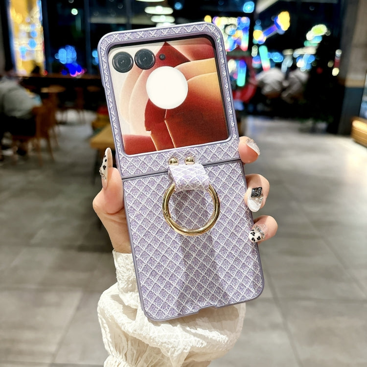 For Motorola Razr 50 Sparkling Diamond Rhombus PC Phone Case with Ring(Purple) by buy2fix