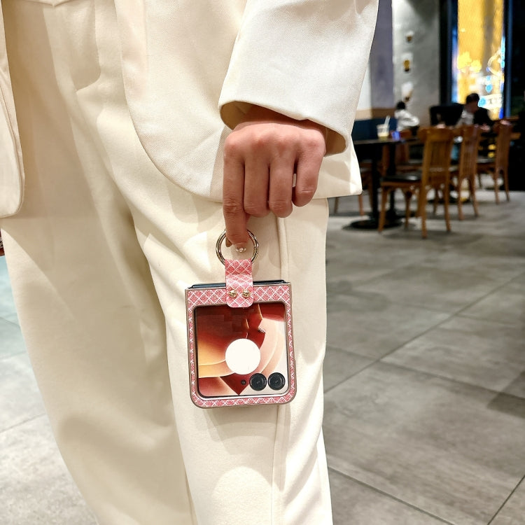 For Motorola Razr 50 Sparkling Diamond Rhombus PC Phone Case with Ring(Pink) by buy2fix